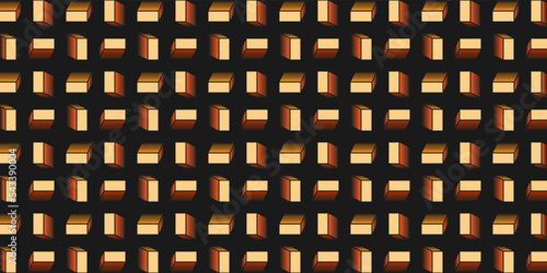 Many 3D Rectangular Brown Cuboids, Rectangles - Seamless Mosaic Pattern, Editable Abstract Geometric Design in Dark Black Background, Creative Vector Template