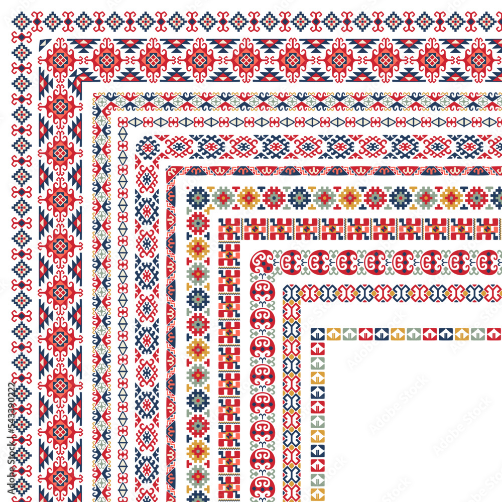 Collection of patterns with Uzbek motifs. Classic geometric textures for carpets. Vector illustration.