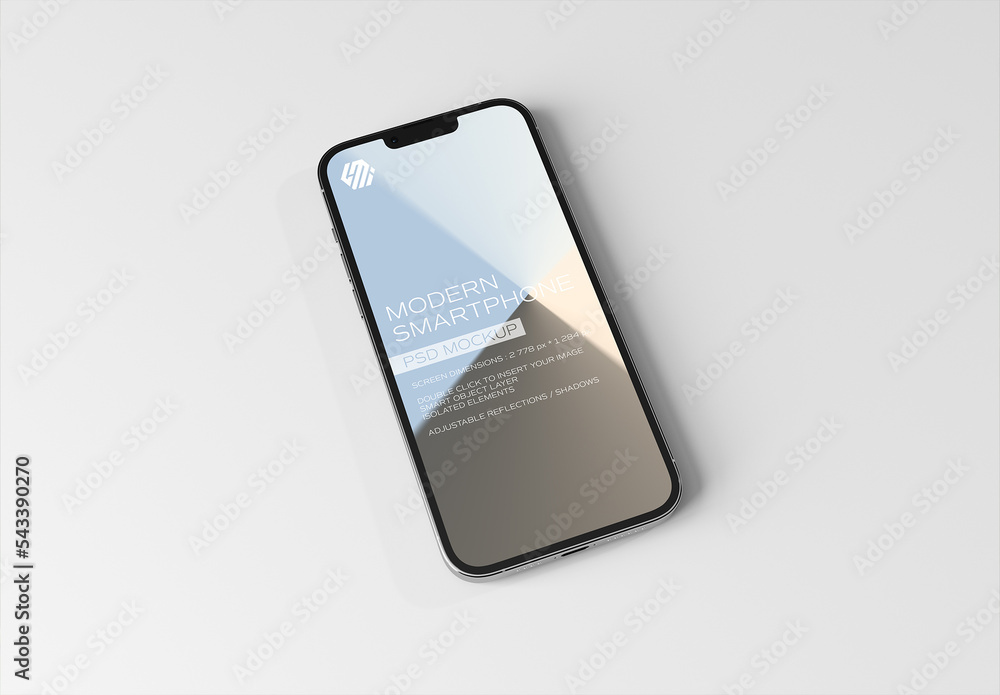 Modern Smartphone Mockup on White Surface Stock Template | Adobe Stock