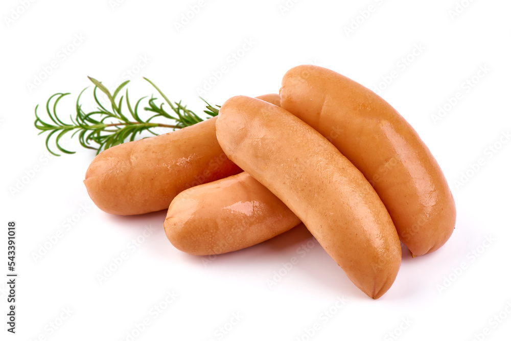 Boiled pork sausages, isolated on white background. High resolution image. Boiled pork sausages, isolated on white background. High resolution image.