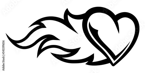 Heart burn silhouette vector graphic flaming heart symbol of love and passion logo and tattoo template heart shape with flames car sticker