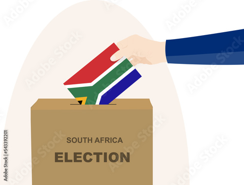 South Africa election and vote concept, man hand and ballot box, election day, South Africa flag vector