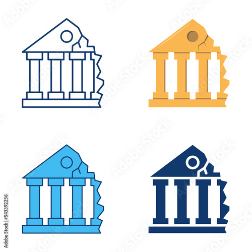 Bank crisis icon set in flat and line style