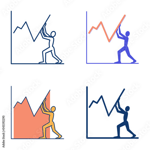 Economic recovery icon set in flat and line style
