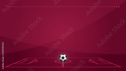 Football field on a dark scarlet background with soccer ball for 2022 tournament and championship tables