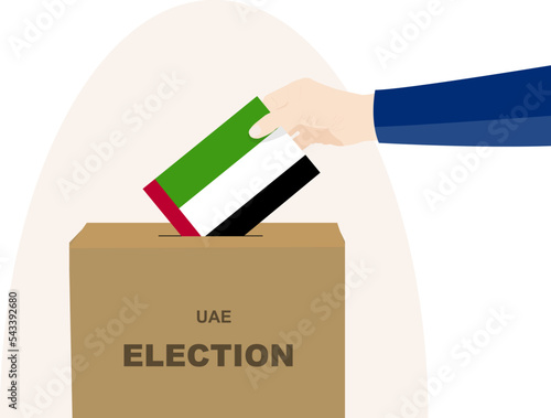 UAE election and vote concept, man hand and ballot box, election day, UAE flag vector