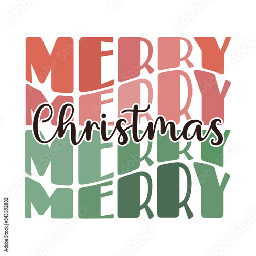 Modern trendy groovy wave retro lettering Merry Christmas text. design element for tsirt fashion print sublimation, greeting card, invitation, poster photo