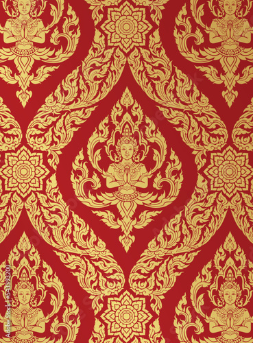 Kanok thai pattern in temple of thailand, Traditional thai painting in Buddhist temple, Decorative motifs. Ethnic Art, icon vector