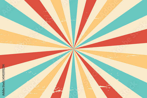 Colourful grunge retro burst vector. Vintage summer, circus and carnival background.