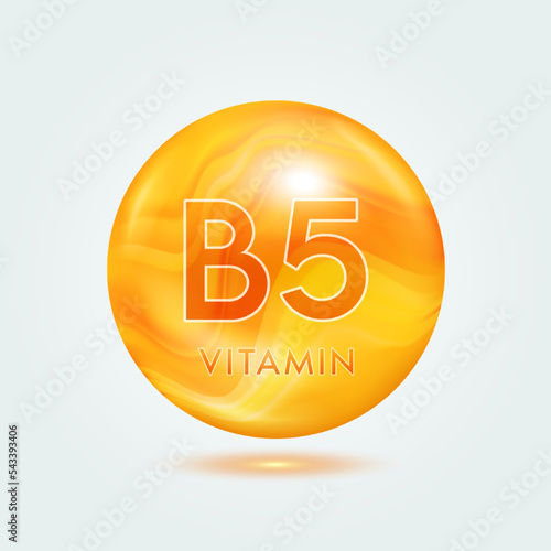 Vitamin B5 capsule orange golden. Beauty nutrition skincare. Vitamins complex isolated on gray background. For product design. Medical and scientific concepts. Icon 3D Vector EPS10.