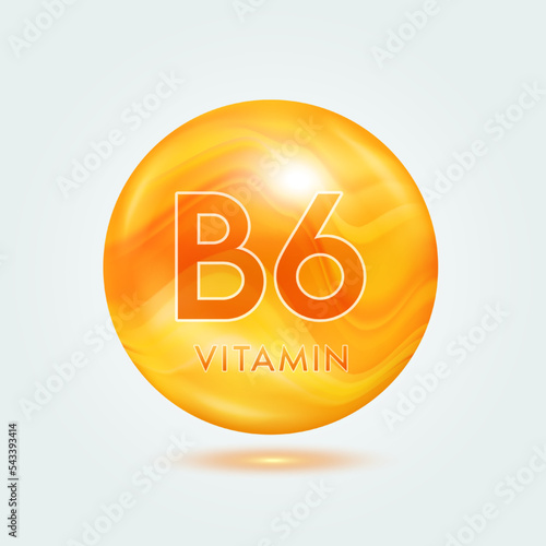 Vitamin B6 capsule orange golden. Beauty nutrition skincare. Vitamins complex isolated on gray background. For product design. Medical and scientific concepts. Icon 3D Vector EPS10.