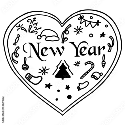 Set with New Year winter elements and lettering in doodle style.