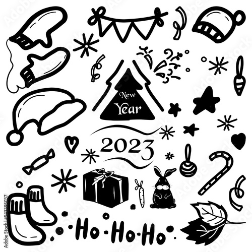 Set with Christmas elements in doodle style.