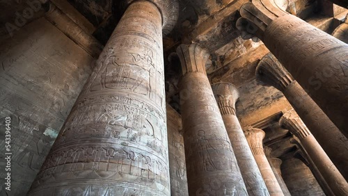 detailed panoramic of kom ombo temple in egypt carved hieroglyphic on stone  photo