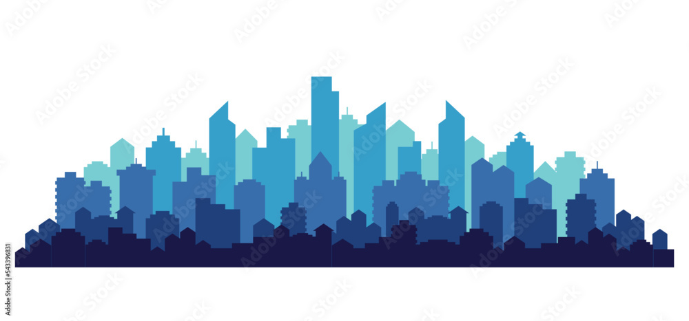 Colorful flat urban cityscape. Modern landscape. Horizontal banner with megapolis silhouette, architecture abstract panorama. Great city map creator. Vector illustration.