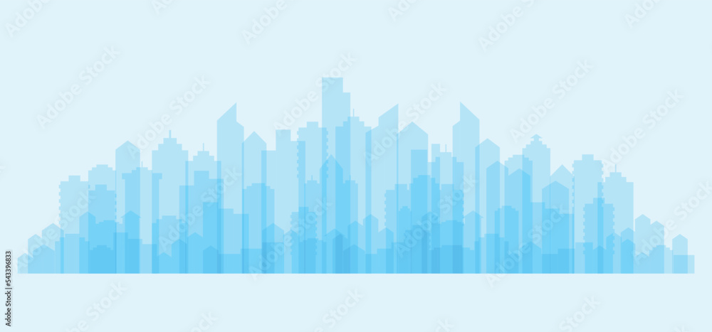 Colorful urban cityscape. Modern architecture. Horizontal banner with megapolis silhouette, abstract panorama. Great city map creator. Set of buildings. Vector illustration.