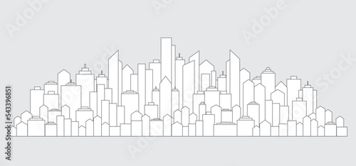 Flat urban cityscape. Modern architecture. Horizontal banner with megapolis silhouette, architecture abstract panorama. Great city map creator. Vector illustration.