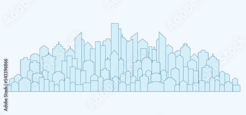 Flat urban cityscape. Modern architecture. Horizontal banner with megapolis silhouette, architecture abstract panorama. House constructor. Vector illustration.