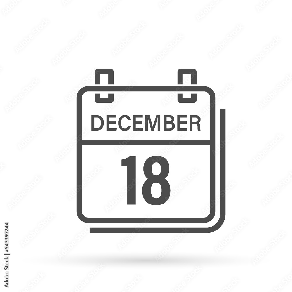 December 18, Calendar icon with shadow. Day, month. Flat vector illustration.
December 18, Calendar icon with shadow. Day, month. Flat vector illustration.
