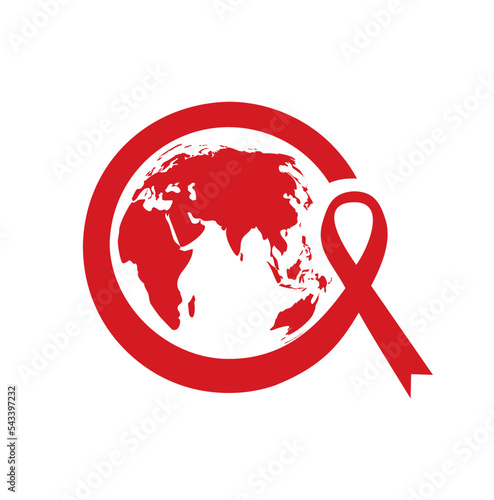 aids ribbon awareness with world map for world aids day element stock vector