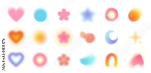 Fototapete Abstract blurred gradient shapes, blurry flower or heart aura aesthetic elements, colorful soft gradients