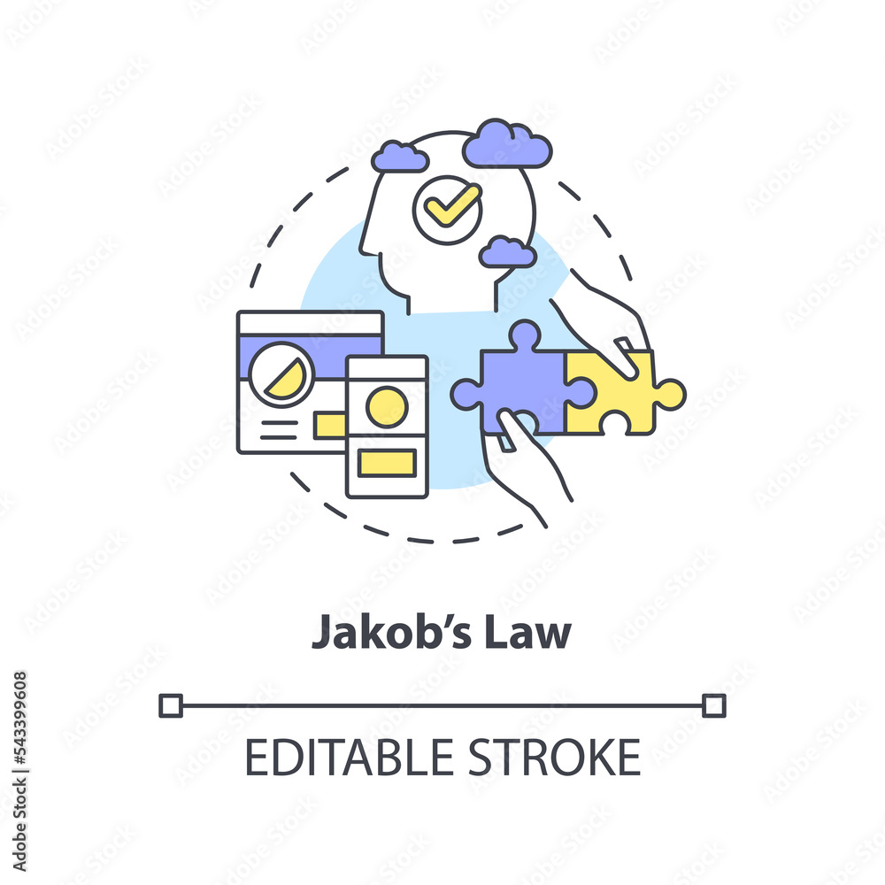 Jakob Nielsen law concept icon. Pattern usage. Mental model in user experience design abstract idea thin line illustration. Isolated outline drawing. Editable stroke. Arial, Myriad Pro-Bold fonts used Jakob Nielsen law concept icon. Pattern usage. Mental model in user experience design abstract idea thin line illustration. Isolated outline drawing. Editable stroke. Arial, Myriad Pro-Bold fonts used