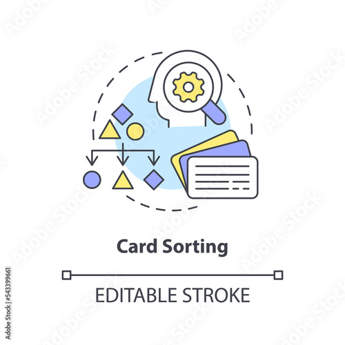 Card sorting concept icon. UX research. Mental model in user experience design abstract idea thin line illustration. Isolated outline drawing. Editable stroke. Arial, Myriad Pro-Bold fonts used