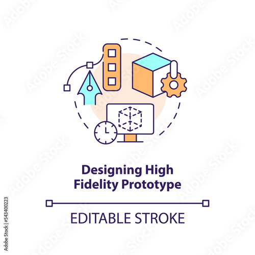 Designing high fidelity prototype concept icon. App wireframe. Frequent UX mistake abstract idea thin line illustration. Isolated outline drawing. Editable stroke. Arial, Myriad Pro-Bold fonts used