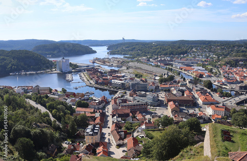 Aerial view of the Norwegian City of Halden in Viken county. Located at the mouth of the Tista river, Halden is a border town on the Iddefjord. photo