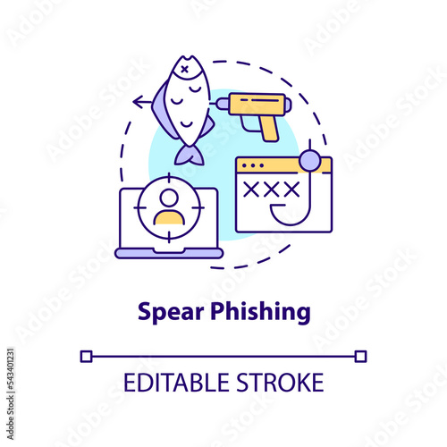 Spear phishing concept icon. Target cyber attack. Digital safety. Social engineering abstract idea thin line illustration. Isolated outline drawing. Editable stroke. Arial, Myriad Pro-Bold fonts used