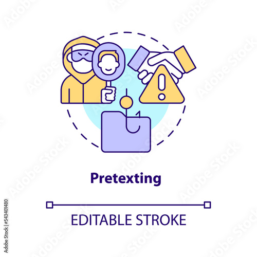 Pretexting concept icon. Threat actors. Fake digital personality. Fraudsters trick abstract idea thin line illustration. Isolated outline drawing. Editable stroke. Arial, Myriad Pro-Bold fonts used