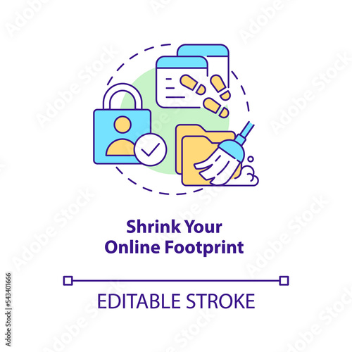 Shrink your online footprint concept icon. Delete internet presence. Digital security abstract idea thin line illustration. Isolated outline drawing. Editable stroke. Arial, Myriad Pro-Bold fonts used
