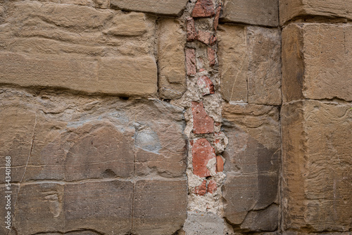 Old wall with chipped paint, old rectangular shape, textured, background	 photo