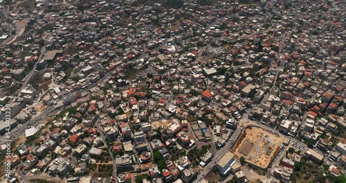 Um al Fahm city rooftops in Northern Israel, Drone footage photo