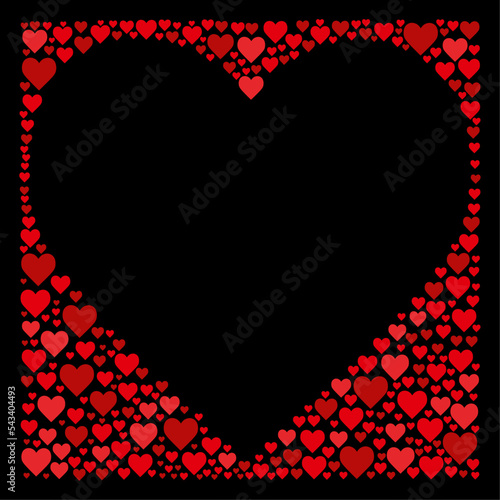 Red, pink and black heart background color with stripe line shape. Hearts, Valentines day, love. Suitable for social media post and web. Frame, boarder for text, picture, advertisement. Empty space. 