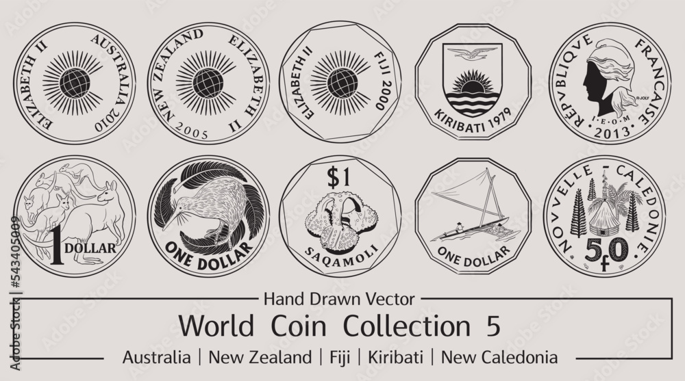 Obraz premium Hand Drawn Vector World Coin Collection 5