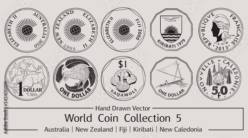 Hand Drawn Vector World Coin Collection 5