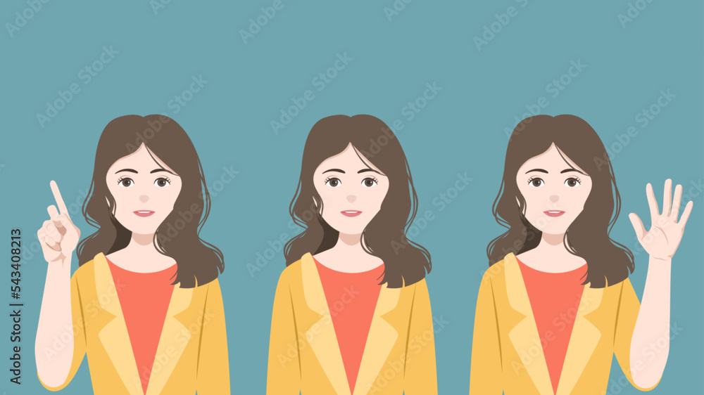 set of various pose brown curly hair woman, business female, academician with bright color clothes, vector, illustration design. set of various pose brown curly hair woman, business female, academician with bright color clothes, vector, illustration design.