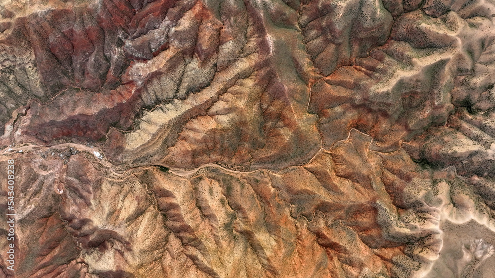 A drone photograph of the mountains in Aksaray, Turkey. Bird's eye view of brown mountain.