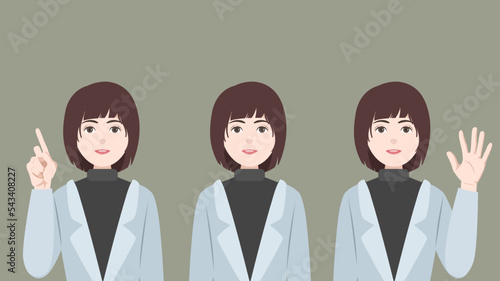 set of various pose deep brown short hair woman, business female, academician, vector, illustration design. 