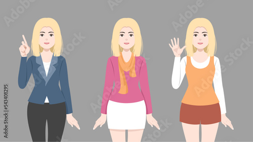 set of blond hair girl's various clothes, vector, illustration design. 