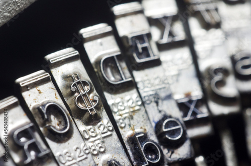 close up of old vintage typewriter keys and characters