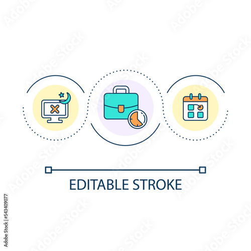 Working overtime loop concept icon. Prevent burnout. Time off. Take break. Job overload. Schedule abstract idea thin line illustration. Isolated outline drawing. Editable stroke. Arial font used