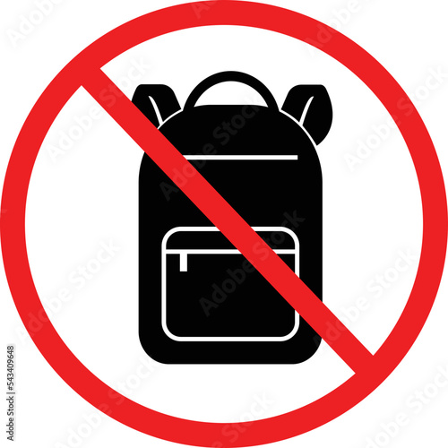 No backpacks allowed on white background. Backpacks are prohibited sing. no backpacks symbol. flat style.