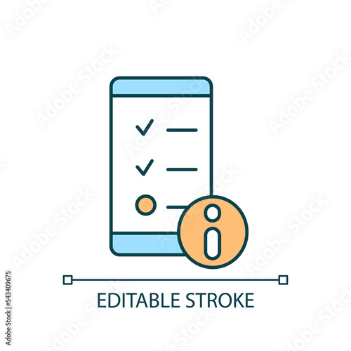 Mobile app information RGB color icon. Privacy policy. Data protection. Account details. Online service. Isolated vector illustration. Simple filled line drawing. Editable stroke. Arial font used