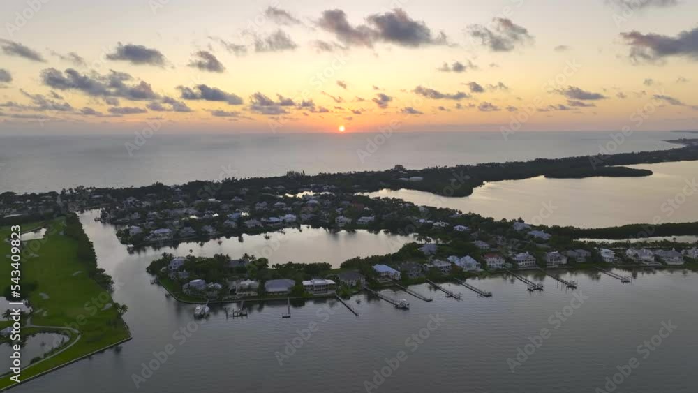 Aerial view of expensive residential houses in island small town Boca