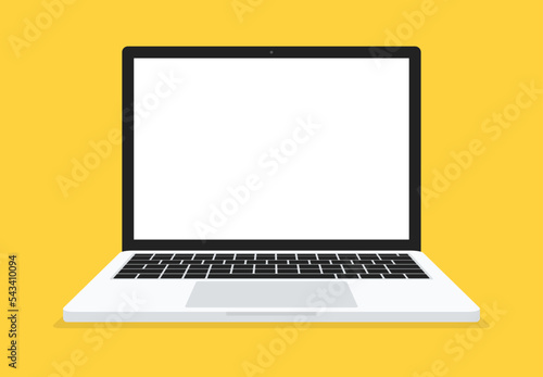 Laptop on yellow background. Flat design style. Computer mockup. Vector.