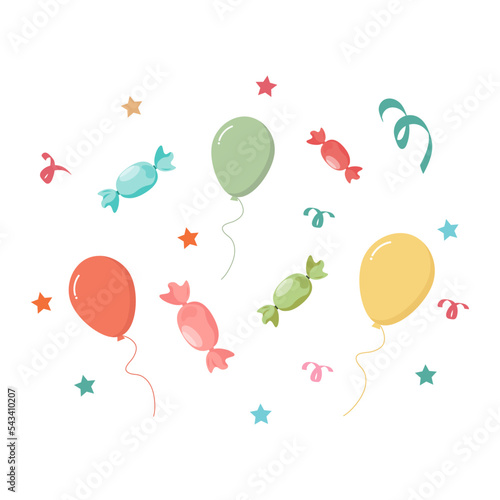Background with balloons  and candies.