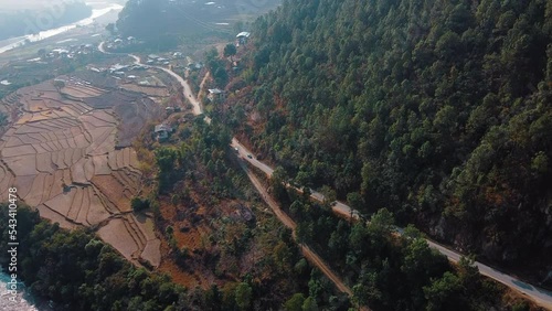 Aerial view of Punakha Valley in Bhutan