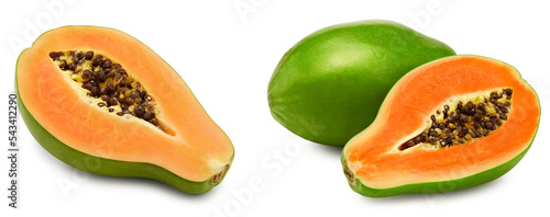 Fotografía sliced ripe papaya fruit isolated on white background